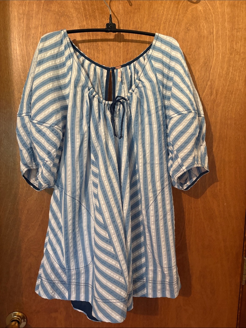 Free People Blue & White Striped Peasant Romper